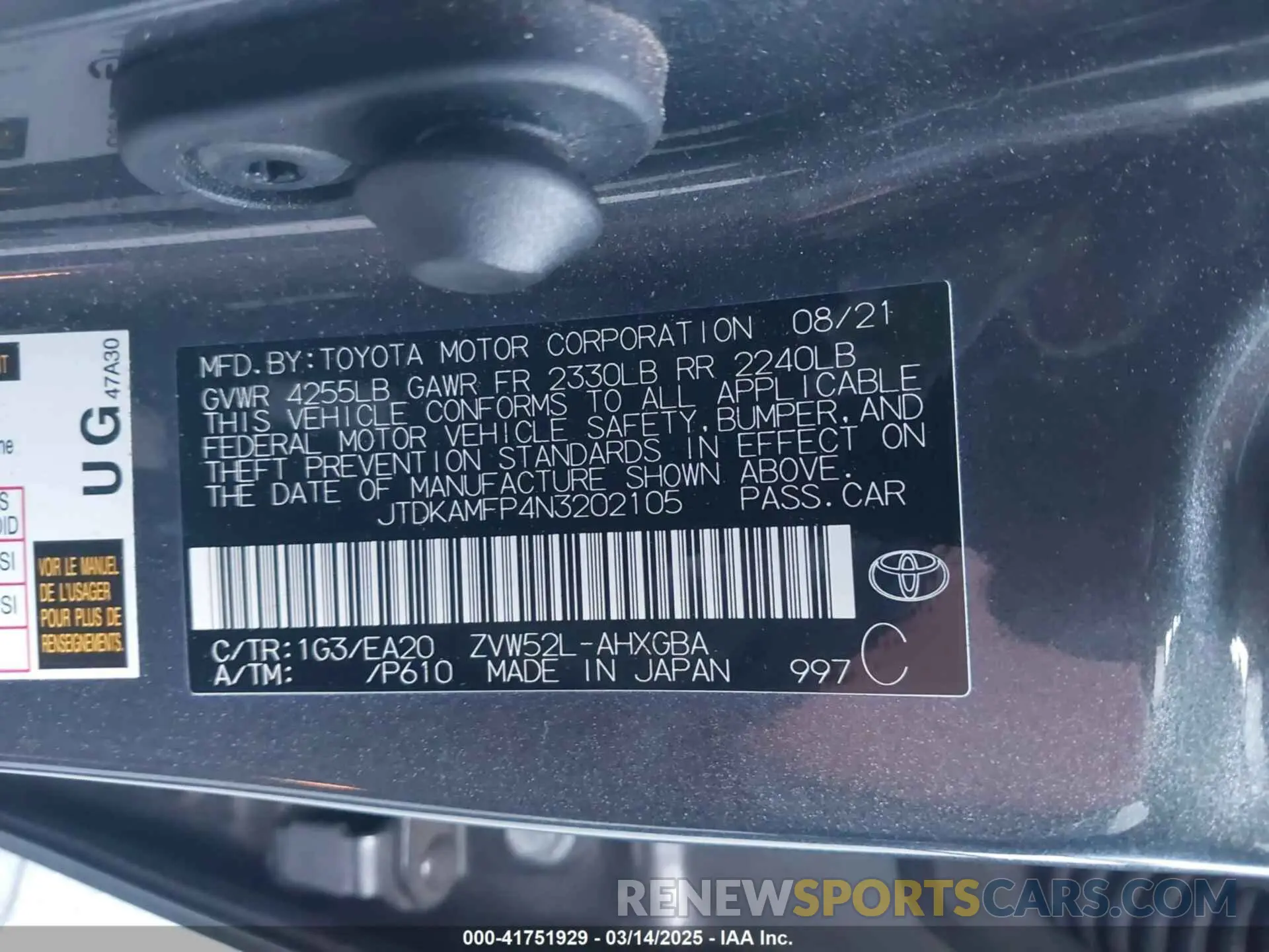 9 Фотография поврежденного автомобиля JTDKAMFP4N3202105 TOYOTA PRIUS PRIME 2022