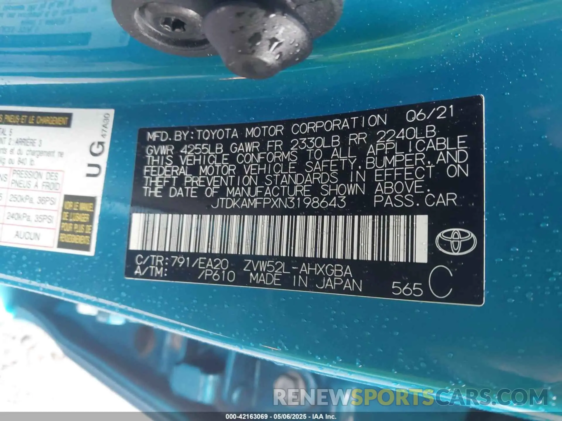 9 Фотография поврежденного автомобиля JTDKAMFPXN3198643 TOYOTA PRIUS PRIME 2022