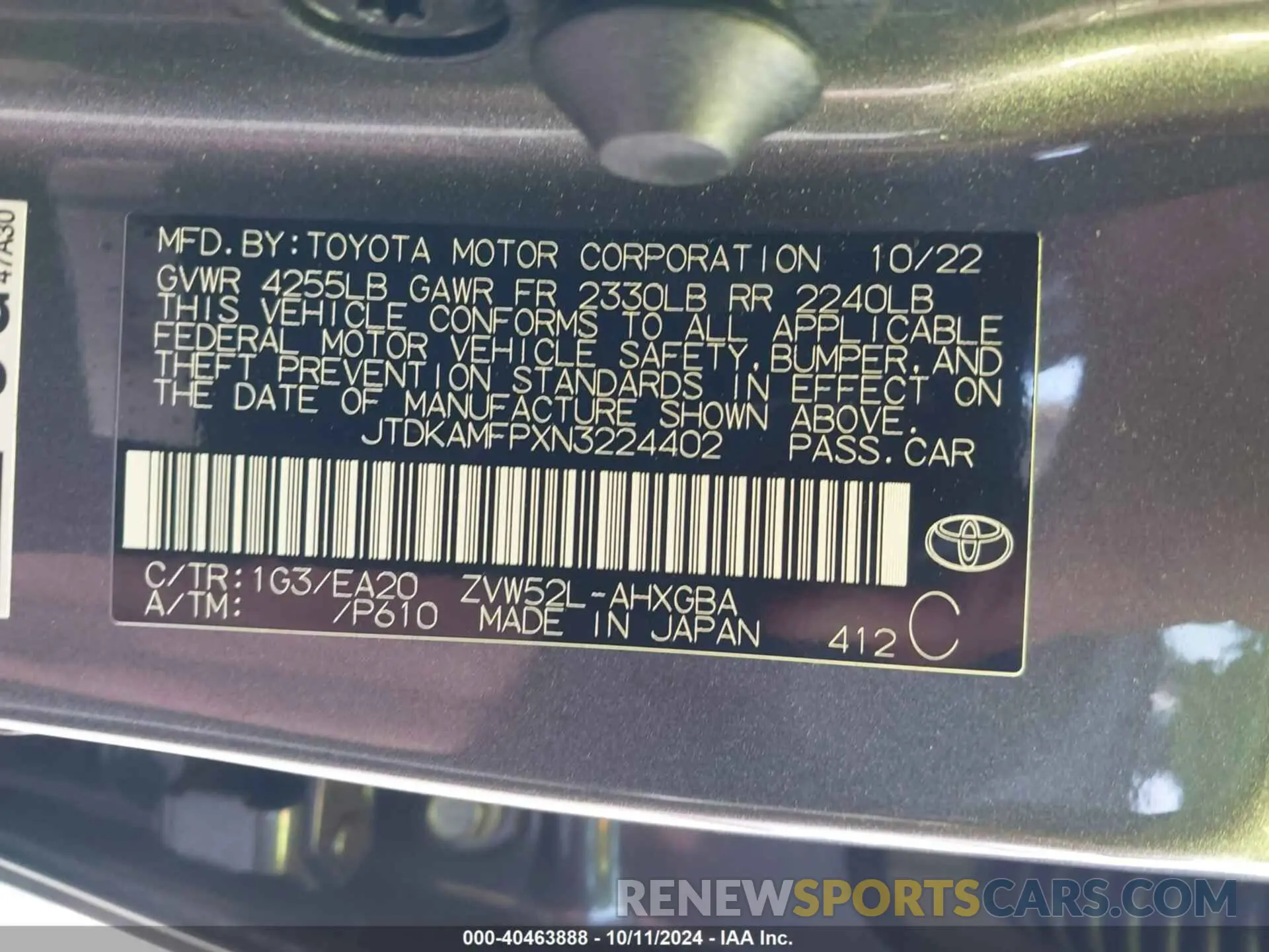 9 Photograph of a damaged car JTDKAMFPXN3224402 TOYOTA PRIUS PRIME 2022