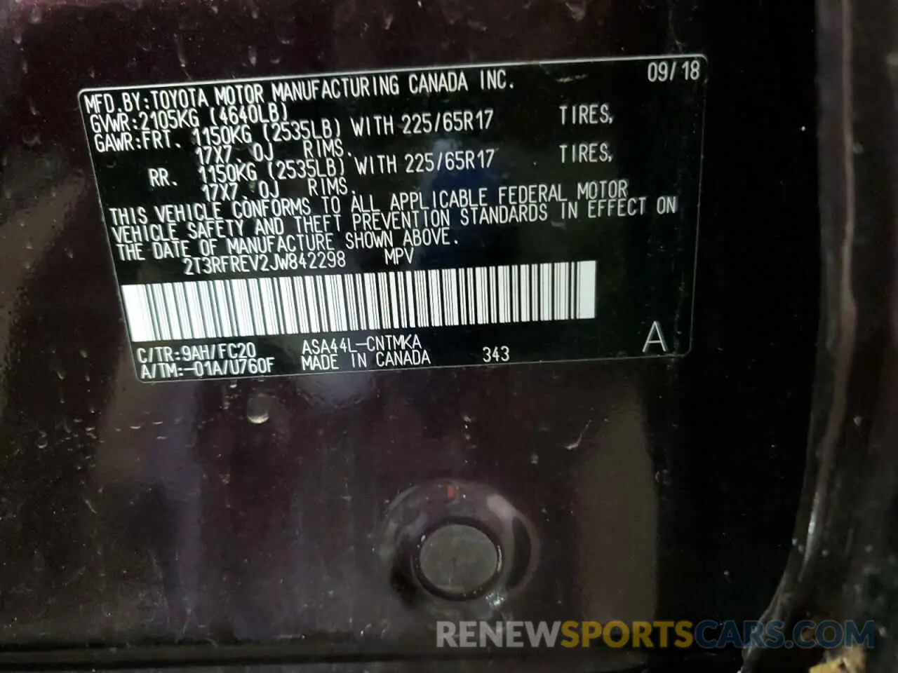 13 Фотография поврежденного автомобиля 2T3RFREV2JW842298 TOYOTA RAV4 2018