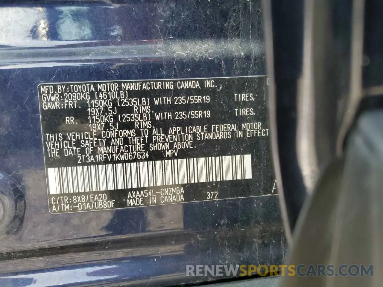 12 Фотография поврежденного автомобиля 2T3A1RFV1KW067634 TOYOTA RAV4 2019
