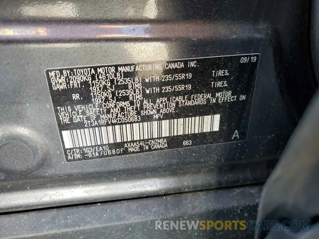 15 Фотография поврежденного автомобиля 2T3A1RFV4KC050683 TOYOTA RAV4 2019