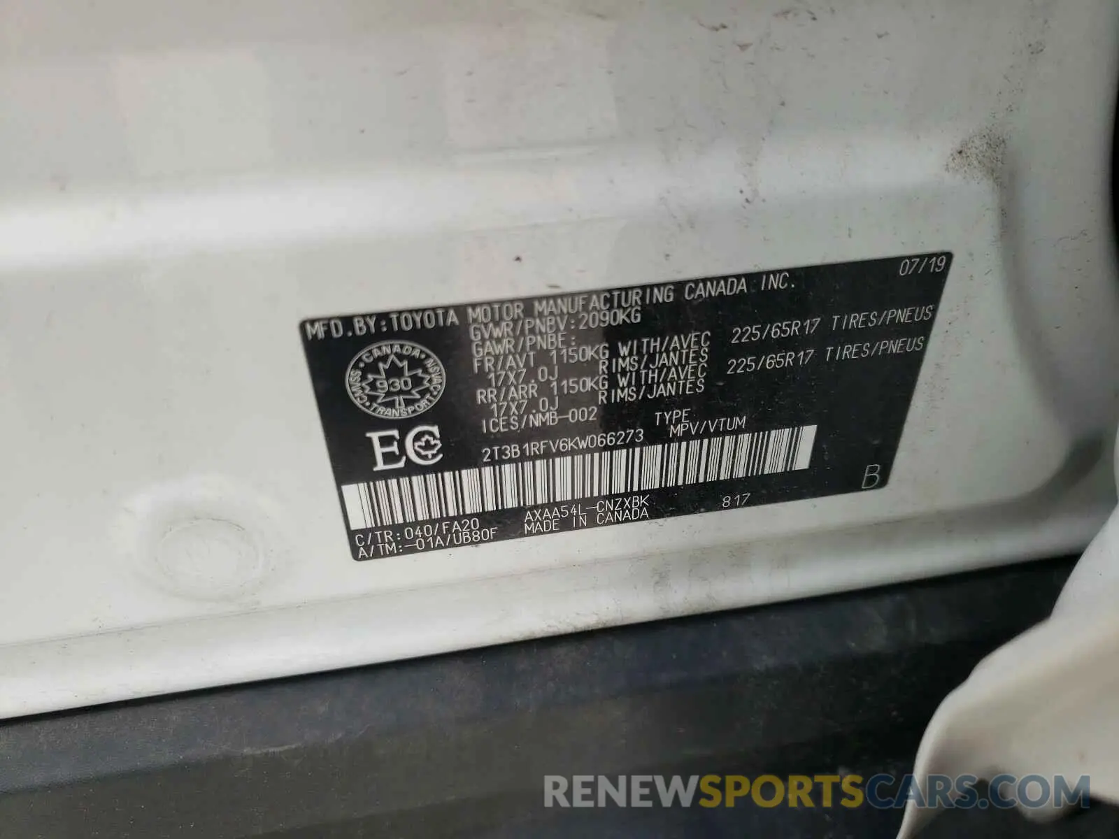10 Photograph of a damaged car 2T3B1RFV6KW066273 TOYOTA RAV4 2019