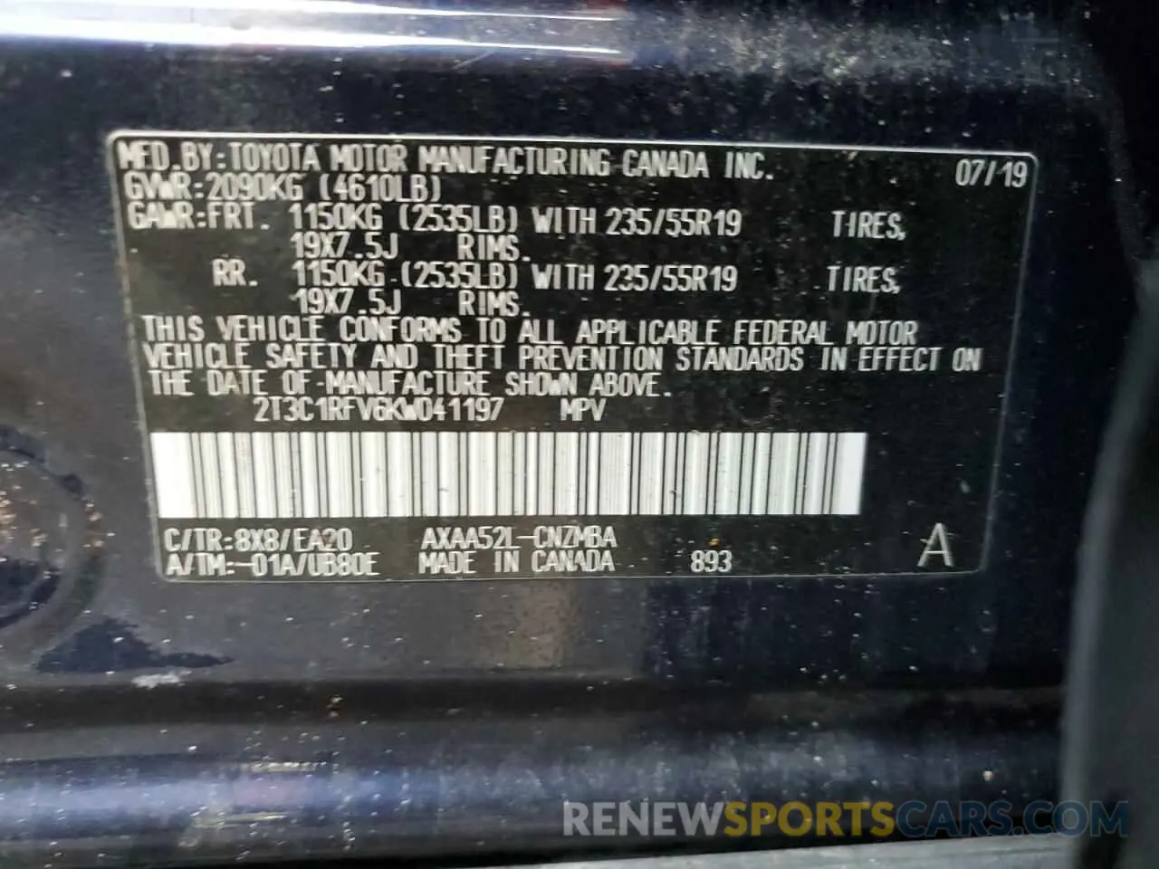 14 Фотография поврежденного автомобиля 2T3C1RFV6KW041197 TOYOTA RAV4 2019