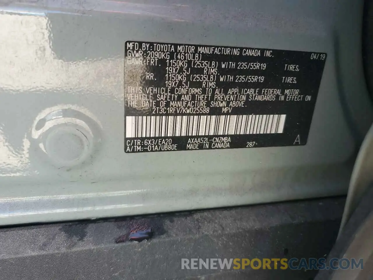 14 Фотография поврежденного автомобиля 2T3C1RFV7KW025588 TOYOTA RAV4 2019