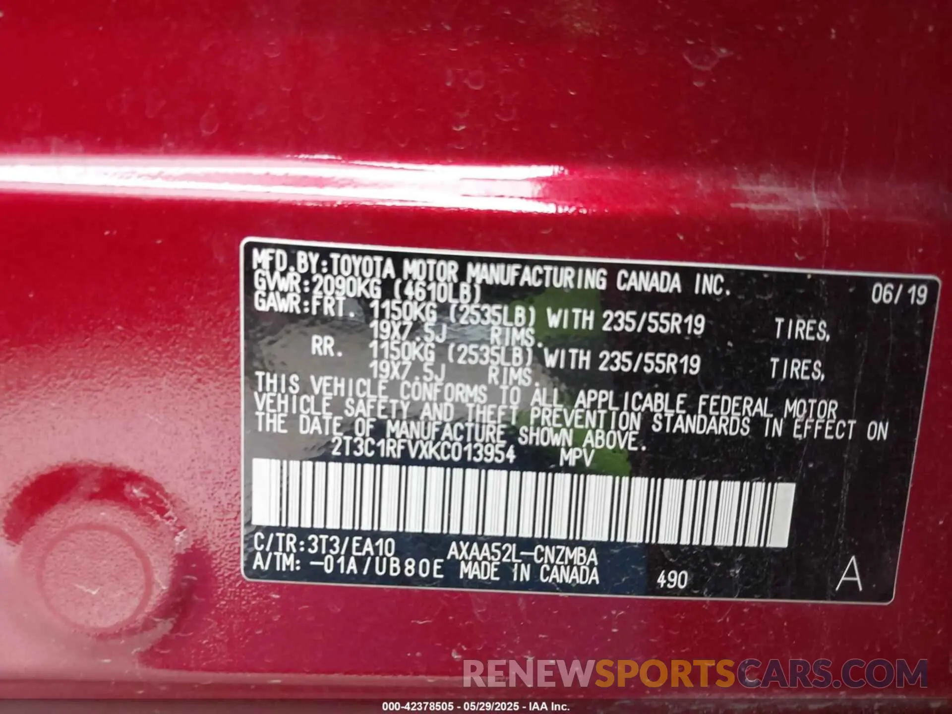 9 Фотография поврежденного автомобиля 2T3C1RFVXKC013954 TOYOTA RAV4 2019