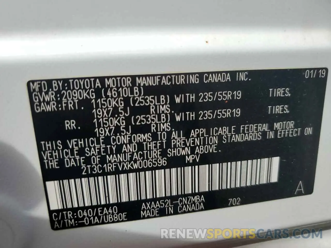 14 Photograph of a damaged car 2T3C1RFVXKW006596 TOYOTA RAV4 2019