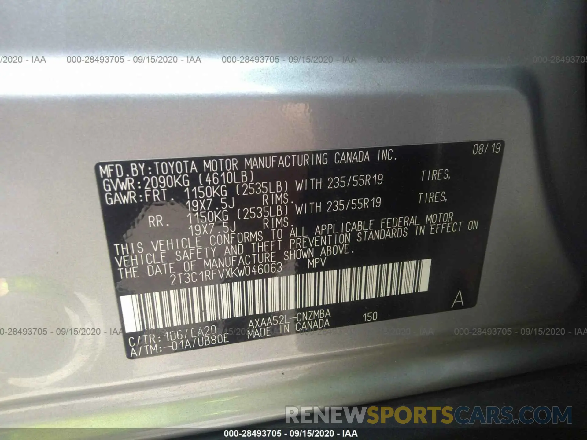 9 Photograph of a damaged car 2T3C1RFVXKW046063 TOYOTA RAV4 2019