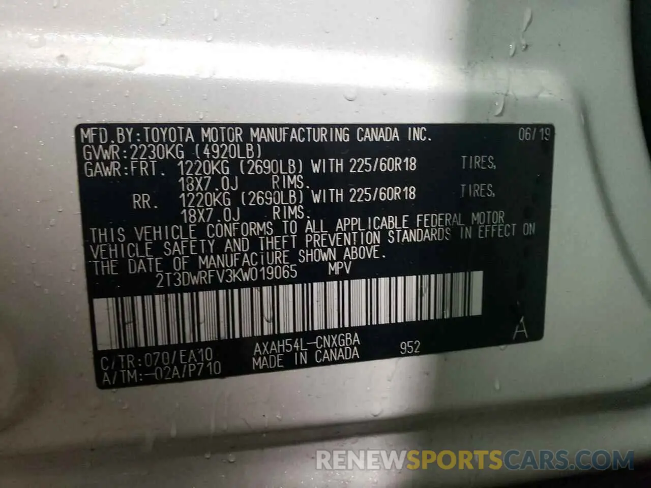 10 Photograph of a damaged car 2T3DWRFV3KW019065 TOYOTA RAV4 2019