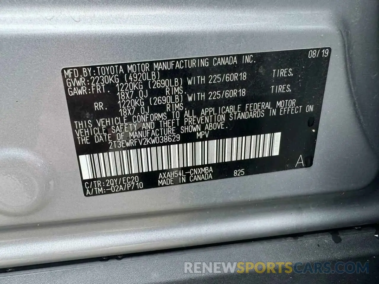 10 Фотография поврежденного автомобиля 2T3EWRFV2KW038629 TOYOTA RAV4 2019