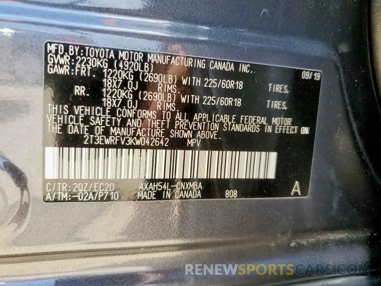 12 Фотография поврежденного автомобиля 2T3EWRFV3KW042642 TOYOTA RAV4 2019