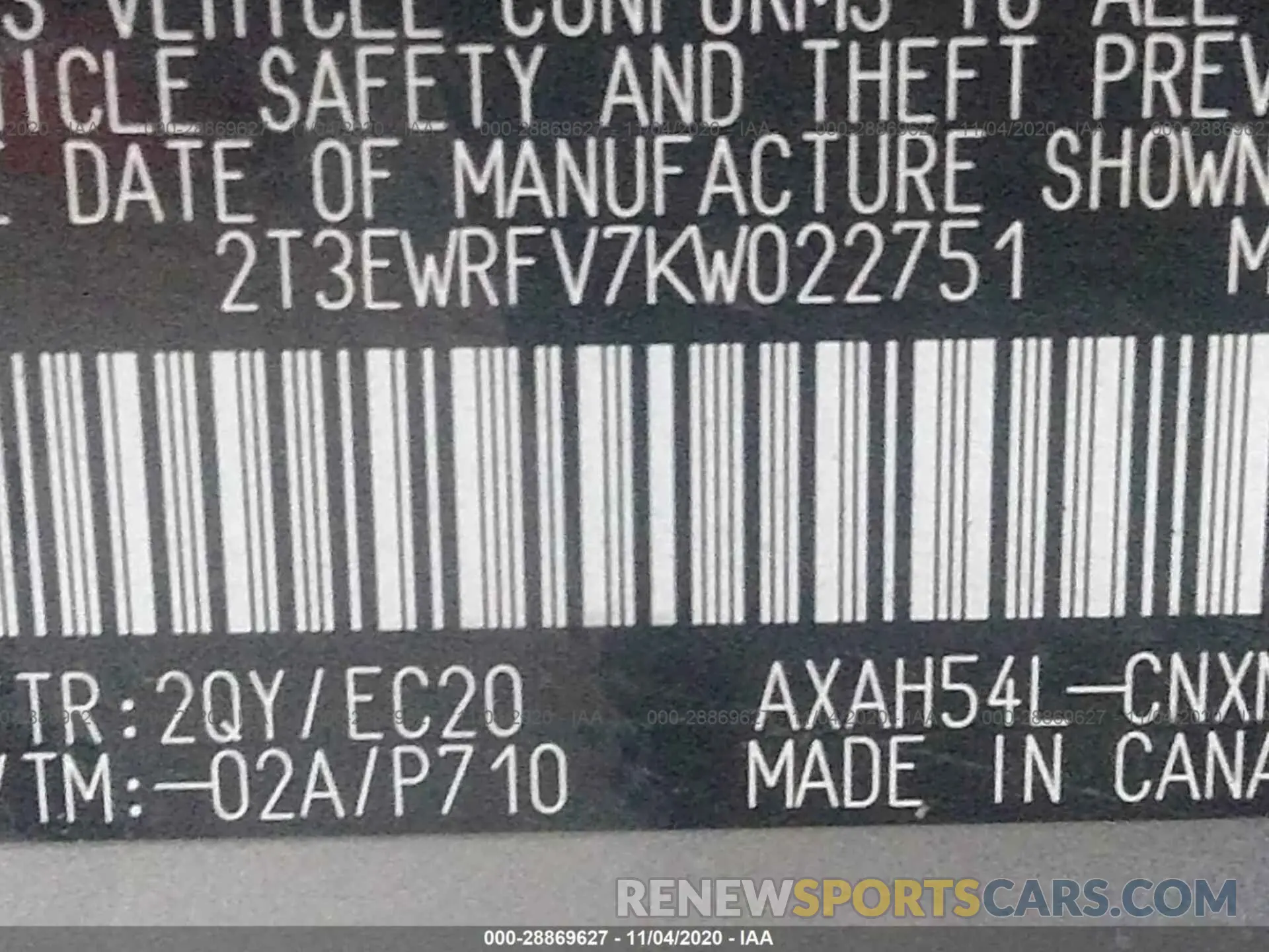 9 Photograph of a damaged car 2T3EWRFV7KW022751 TOYOTA RAV4 2019