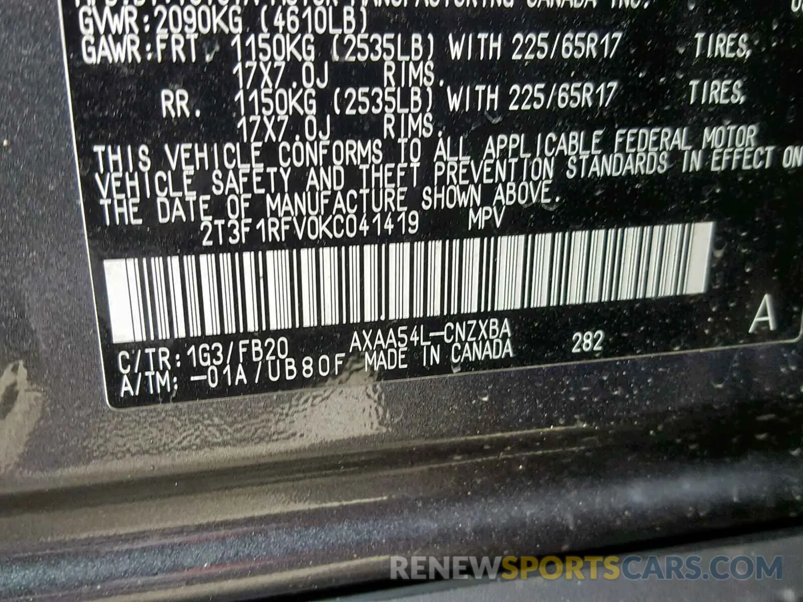10 Photograph of a damaged car 2T3F1RFV0KC041419 TOYOTA RAV4 2019