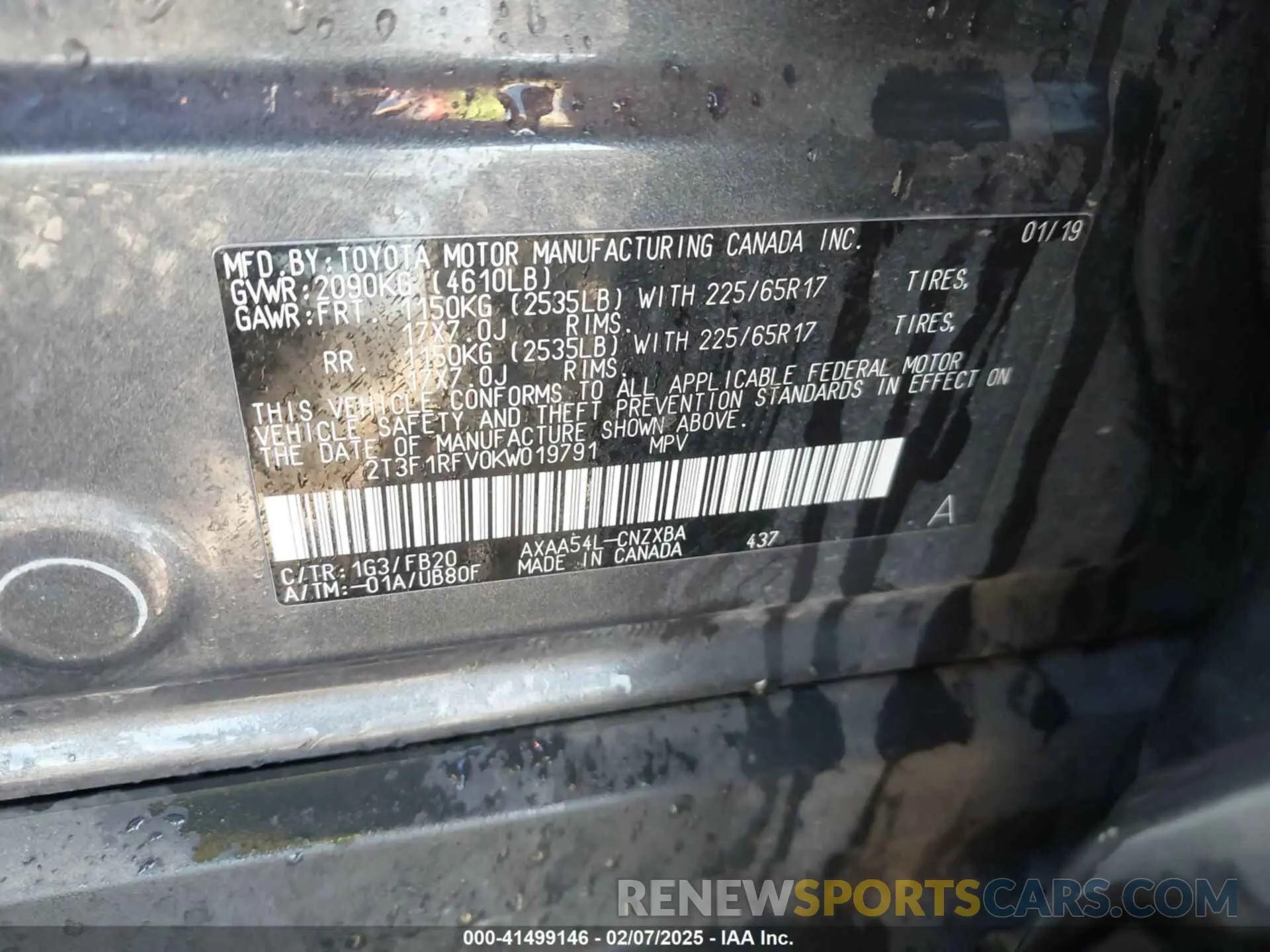 9 Фотография поврежденного автомобиля 2T3F1RFV0KW019791 TOYOTA RAV4 2019