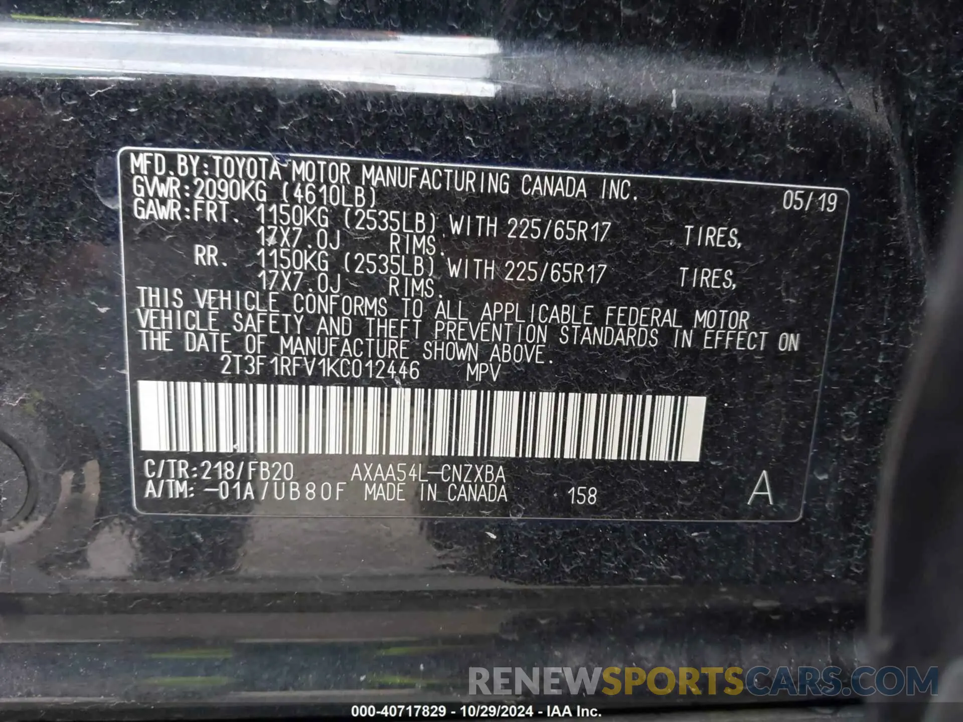 9 Фотография поврежденного автомобиля 2T3F1RFV1KC012446 TOYOTA RAV4 2019