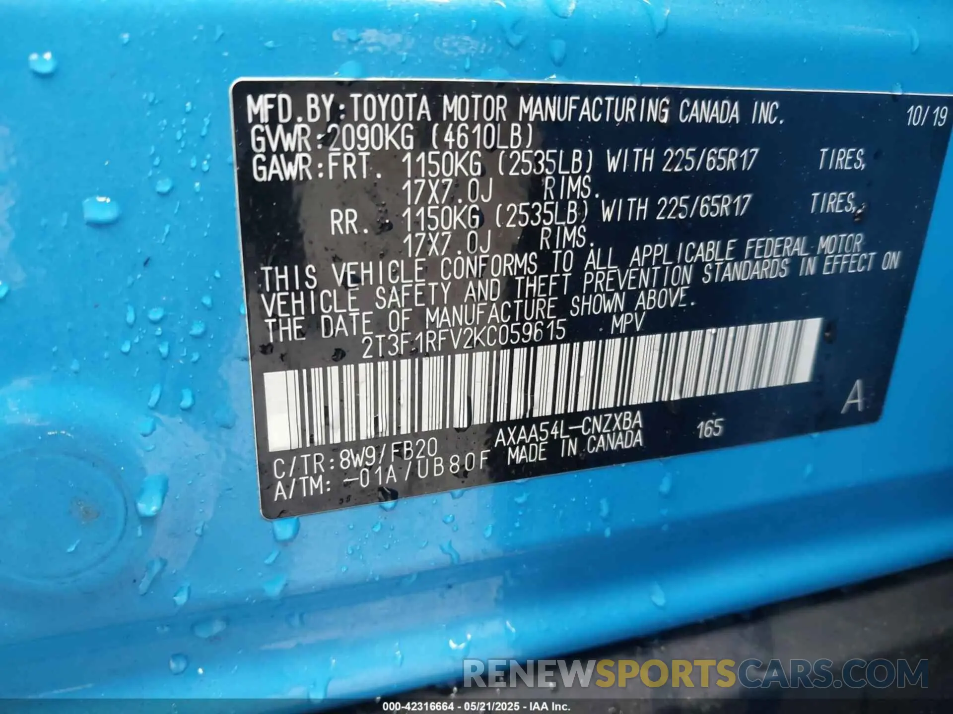 9 Фотография поврежденного автомобиля 2T3F1RFV2KC059615 TOYOTA RAV4 2019