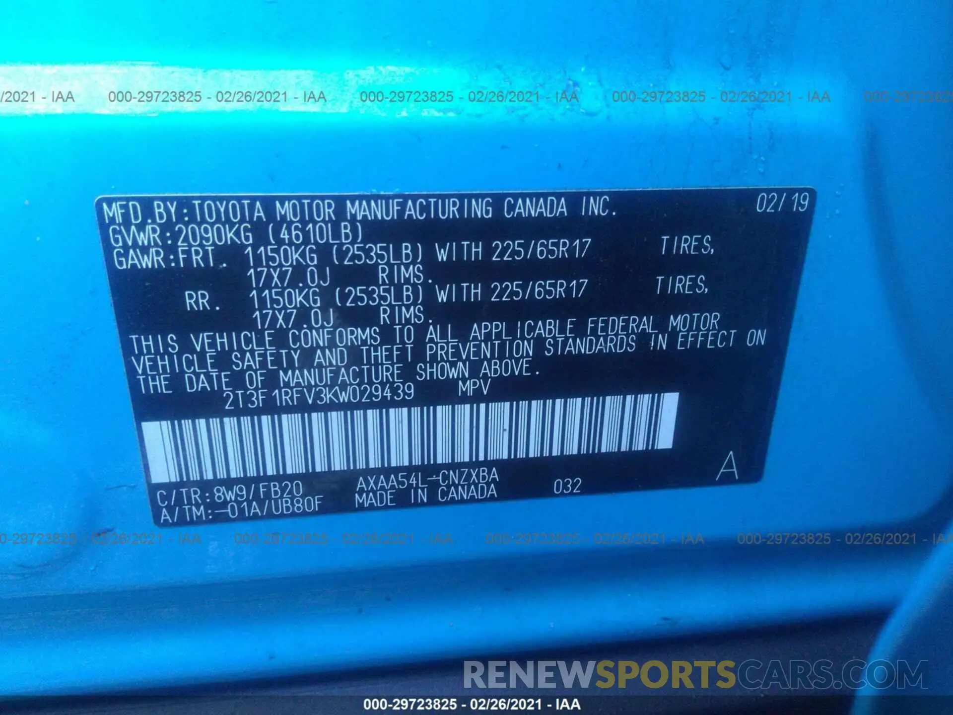 9 Photograph of a damaged car 2T3F1RFV3KW029439 TOYOTA RAV4 2019