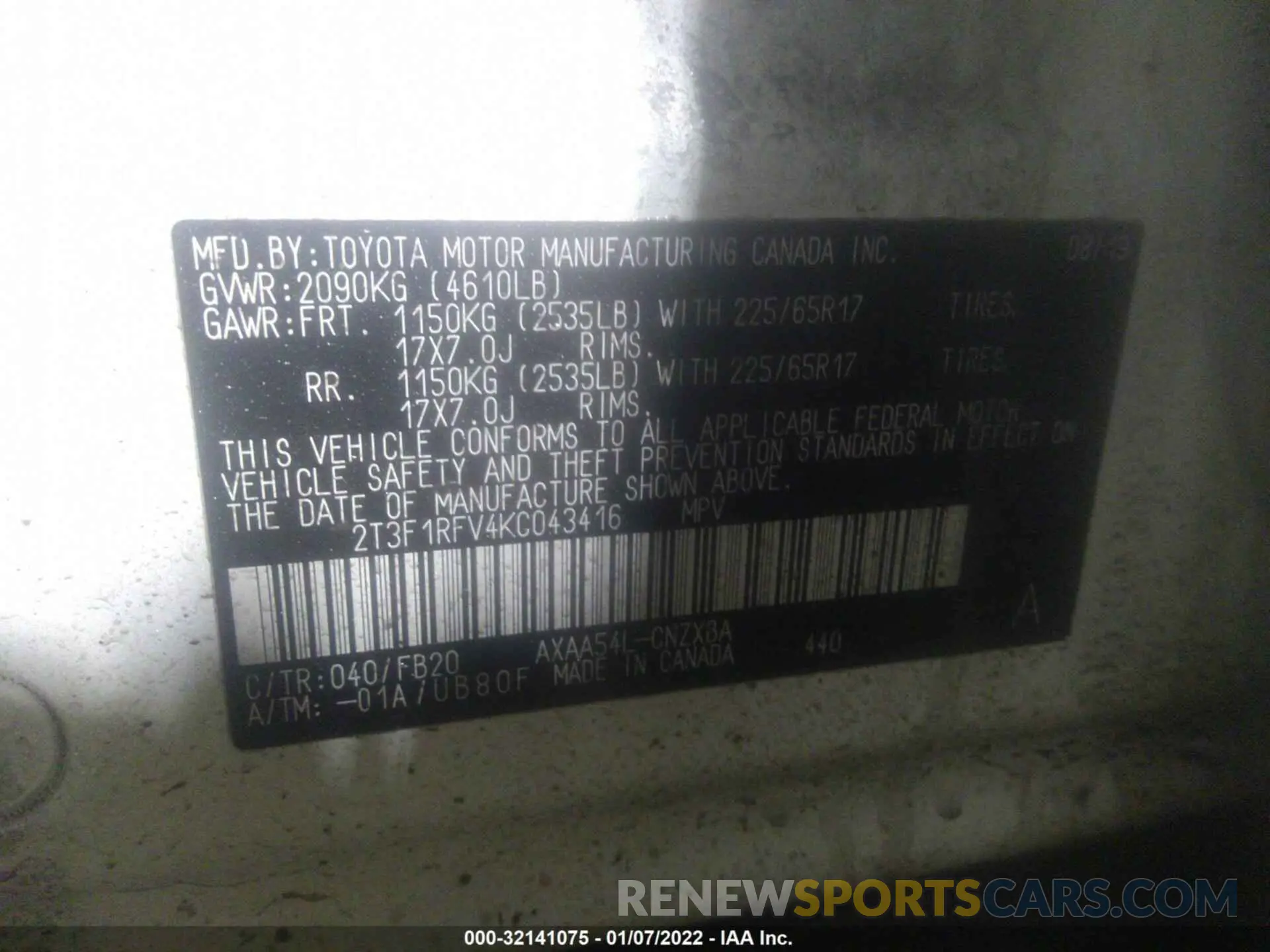 9 Фотография поврежденного автомобиля 2T3F1RFV4KC043416 TOYOTA RAV4 2019