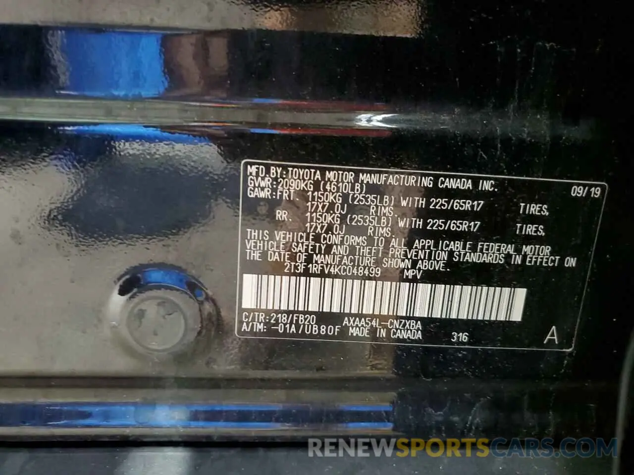 14 Photograph of a damaged car 2T3F1RFV4KC048499 TOYOTA RAV4 2019