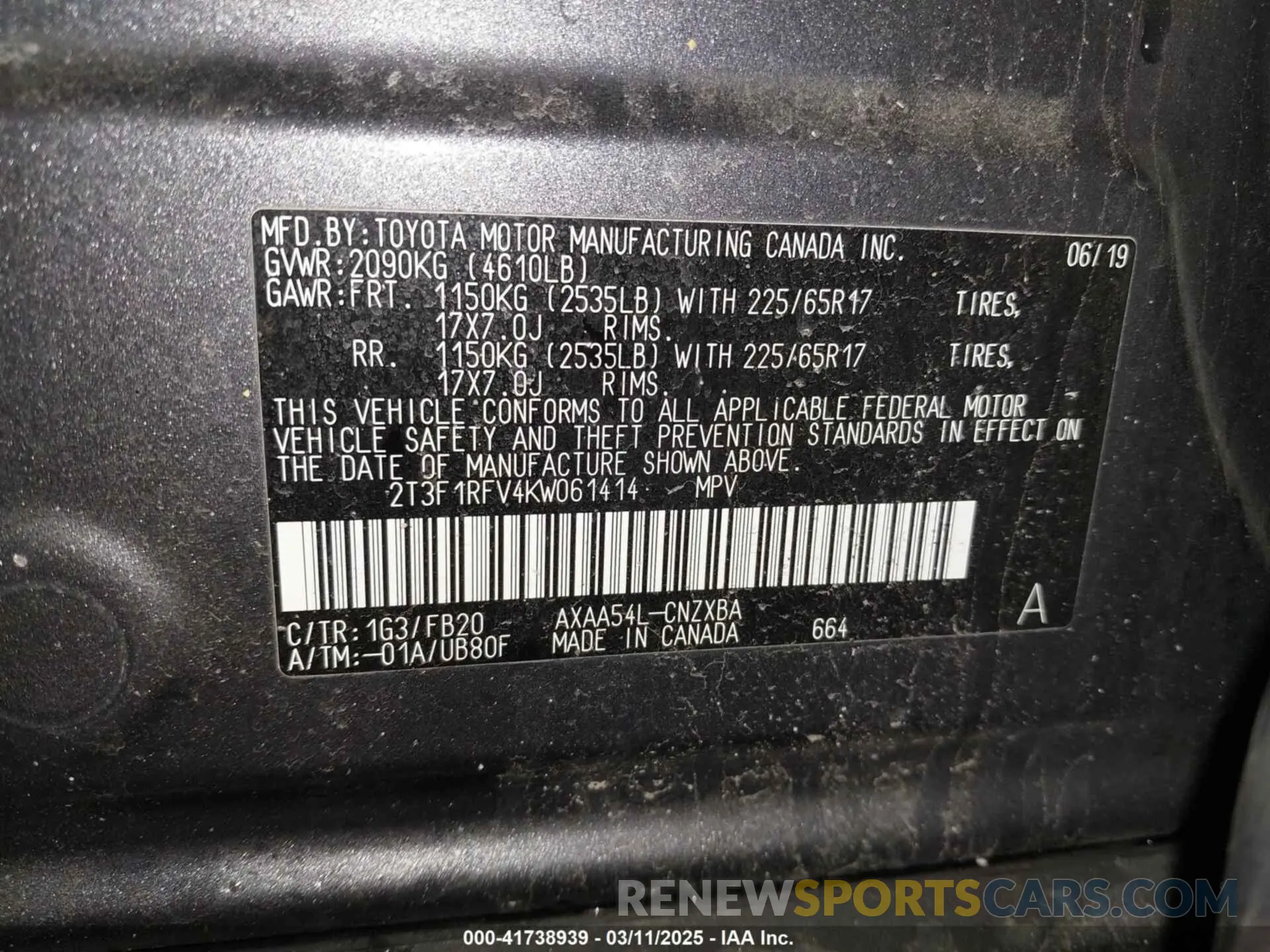 9 Photograph of a damaged car 2T3F1RFV4KW061414 TOYOTA RAV4 2019