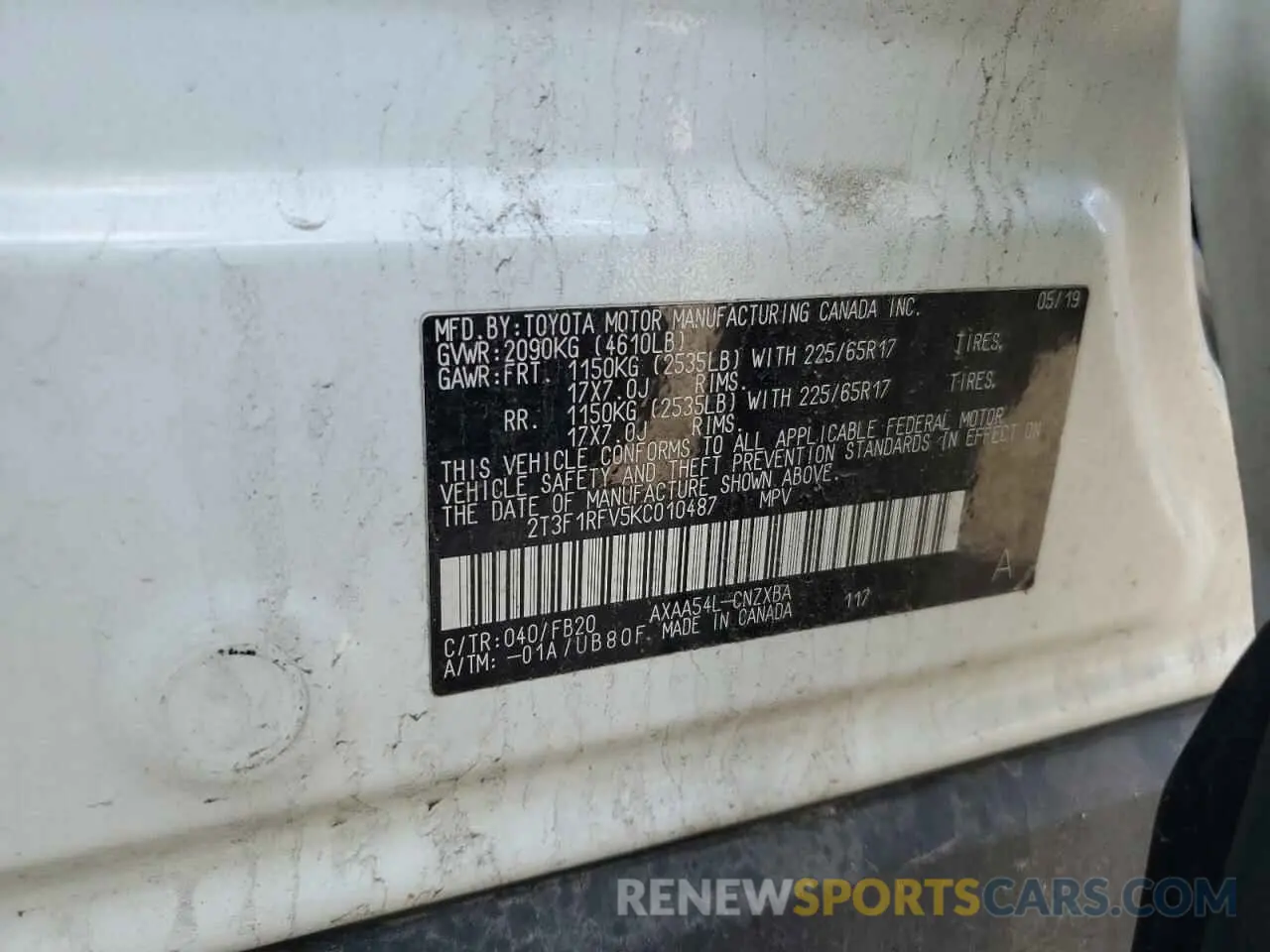 13 Фотография поврежденного автомобиля 2T3F1RFV5KC010487 TOYOTA RAV4 2019