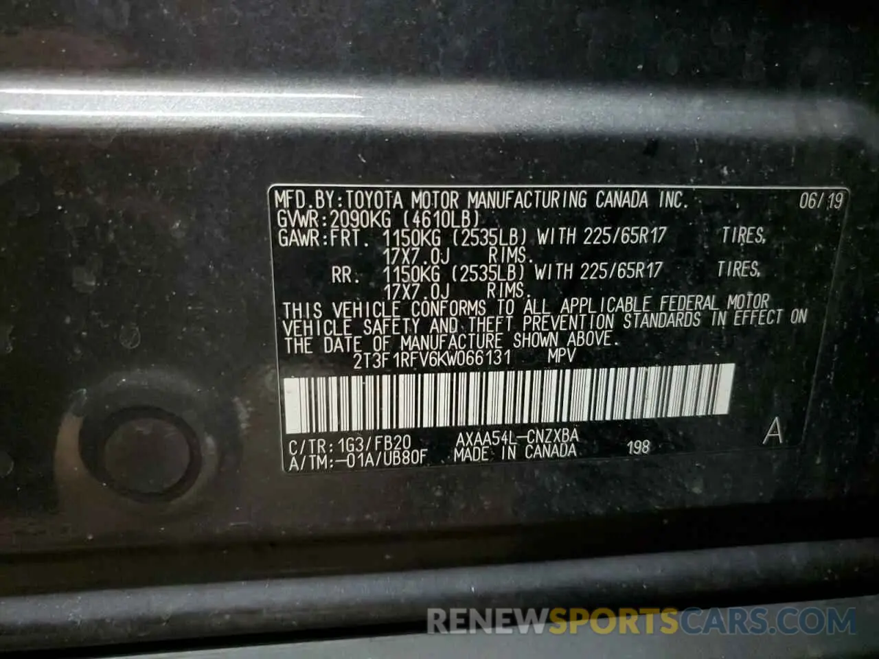 14 Photograph of a damaged car 2T3F1RFV6KW066131 TOYOTA RAV4 2019