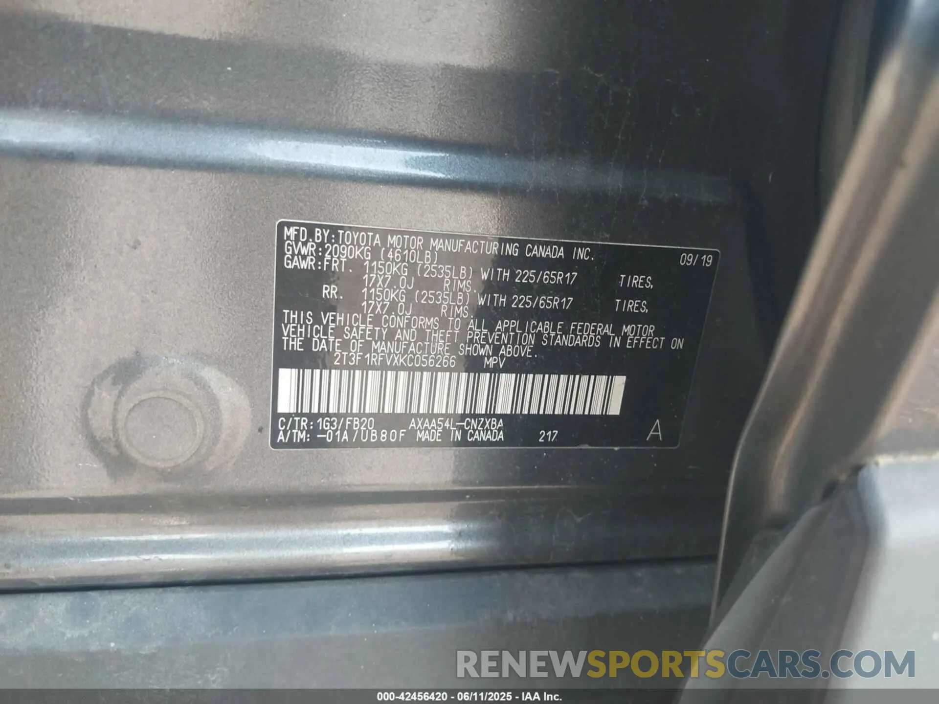 9 Photograph of a damaged car 2T3F1RFVXKC056266 TOYOTA RAV4 2019