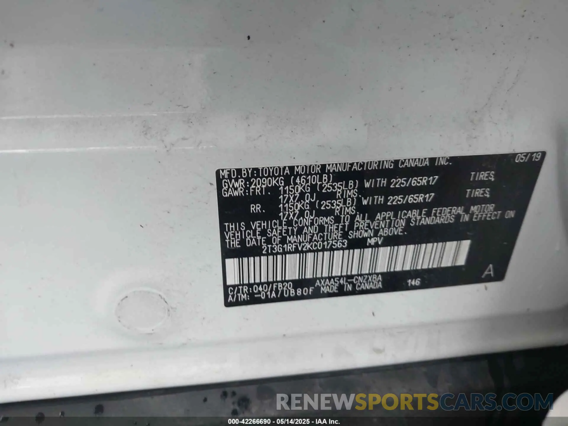 9 Фотография поврежденного автомобиля 2T3G1RFV2KC017563 TOYOTA RAV4 2019