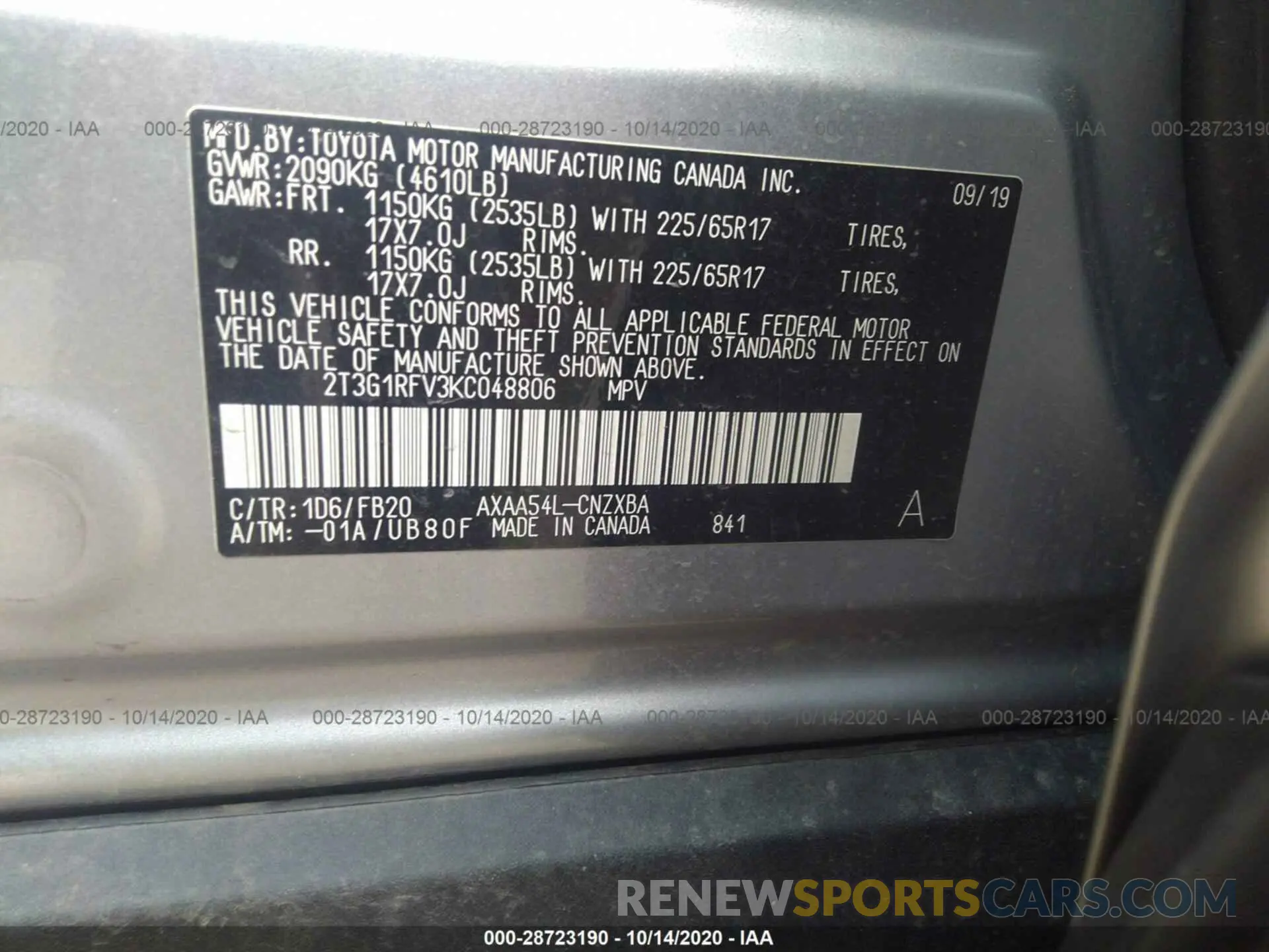 9 Photograph of a damaged car 2T3G1RFV3KC048806 TOYOTA RAV4 2019