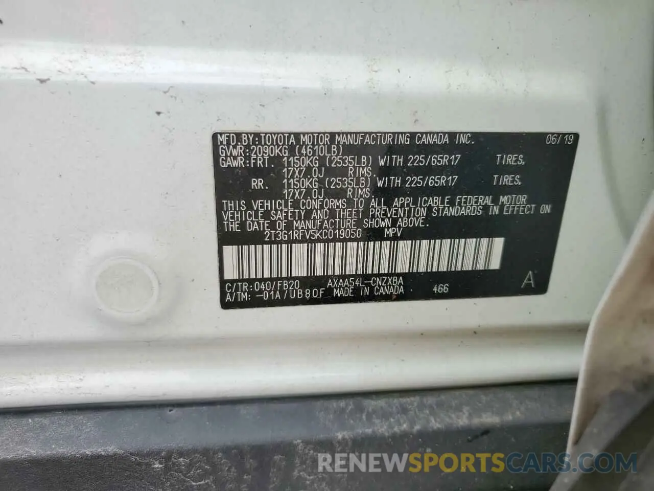 13 Photograph of a damaged car 2T3G1RFV5KC019050 TOYOTA RAV4 2019