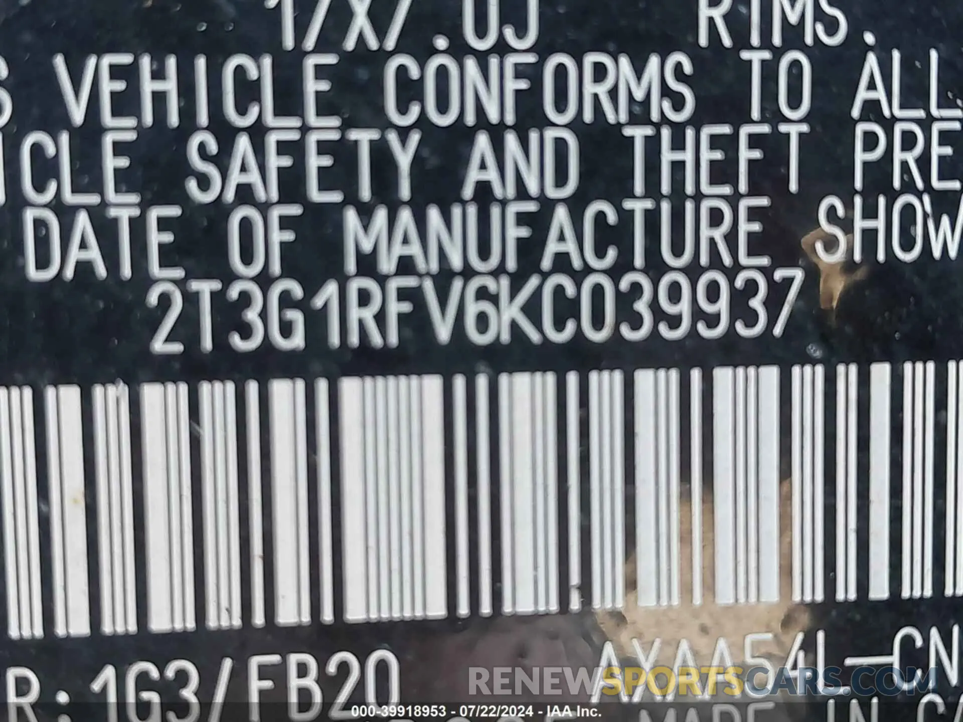 9 Фотография поврежденного автомобиля 2T3G1RFV6KC039937 TOYOTA RAV4 2019