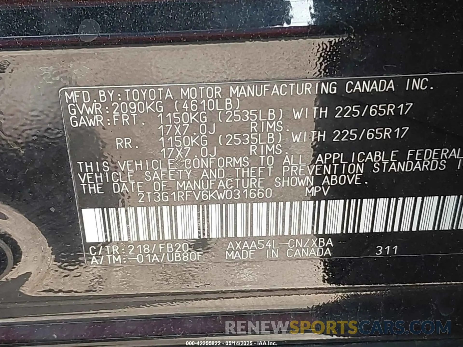 9 Photograph of a damaged car 2T3G1RFV6KW031660 TOYOTA RAV4 2019
