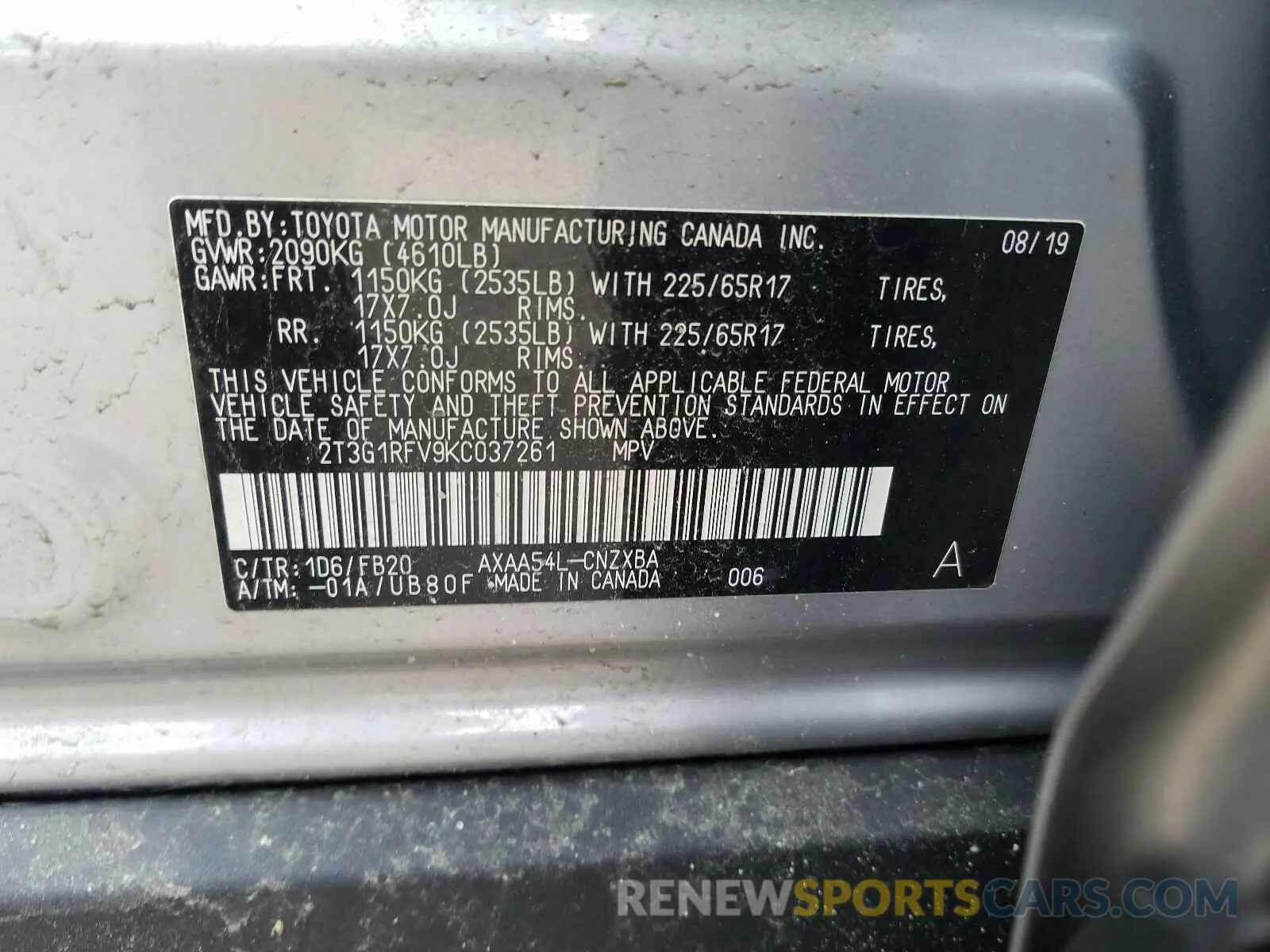 10 Photograph of a damaged car 2T3G1RFV9KC037261 TOYOTA RAV4 2019