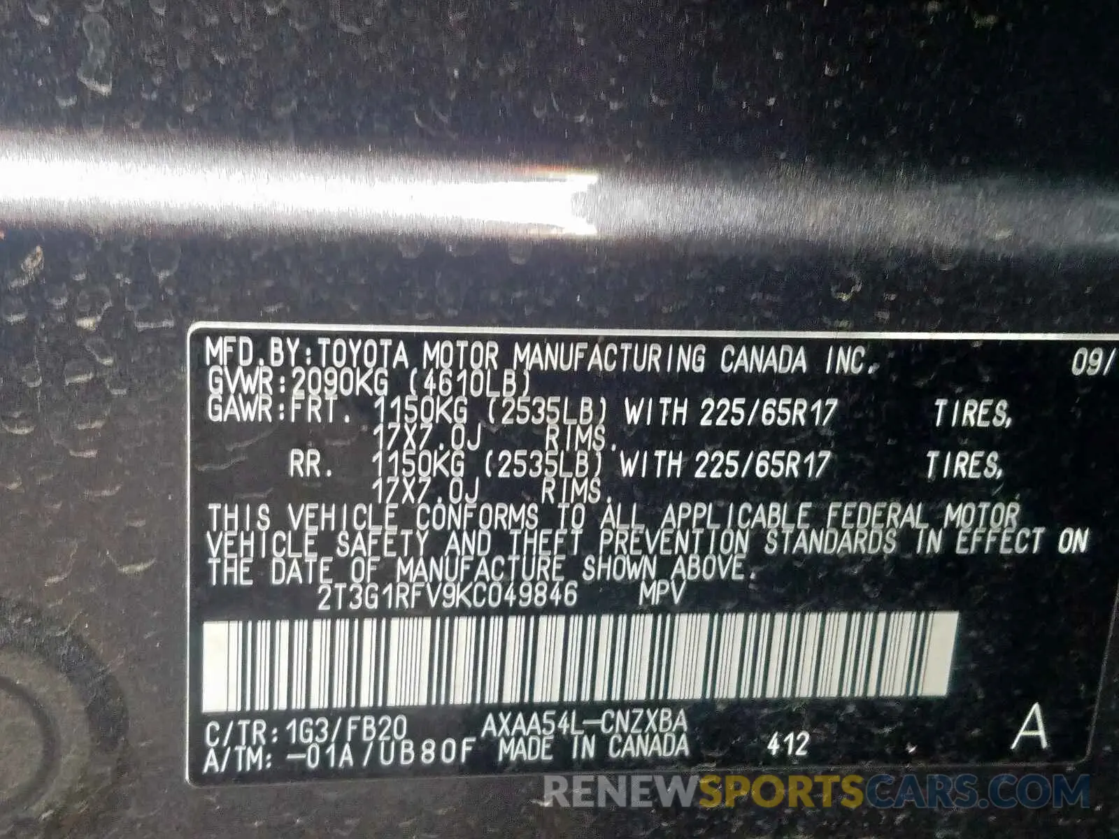 10 Photograph of a damaged car 2T3G1RFV9KC049846 TOYOTA RAV4 2019