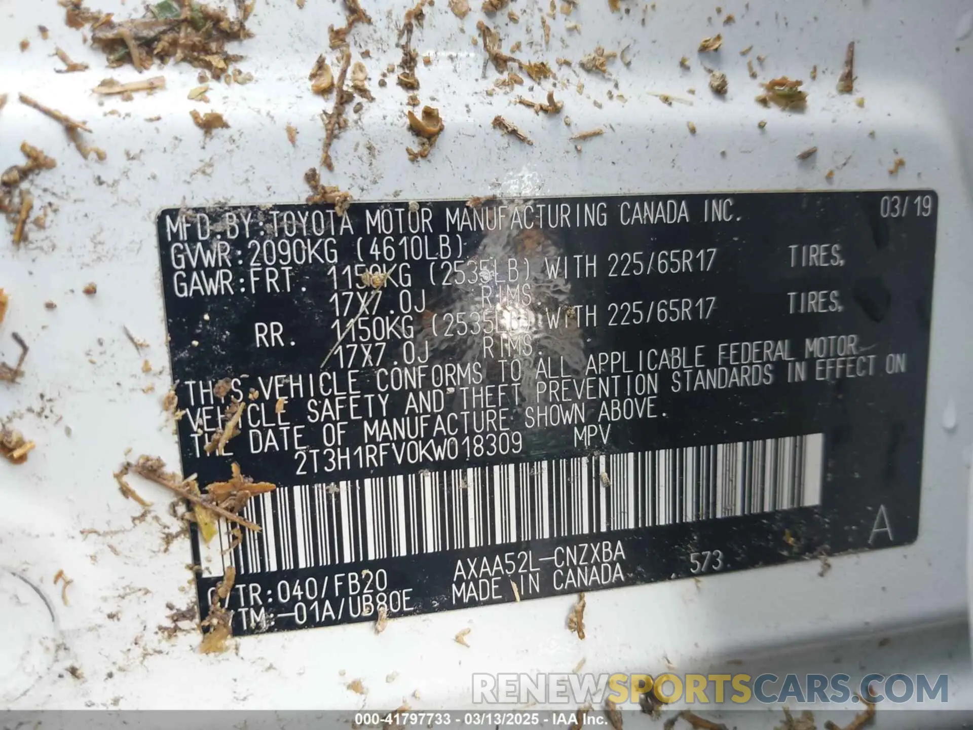 9 Фотография поврежденного автомобиля 2T3H1RFV0KW018309 TOYOTA RAV4 2019
