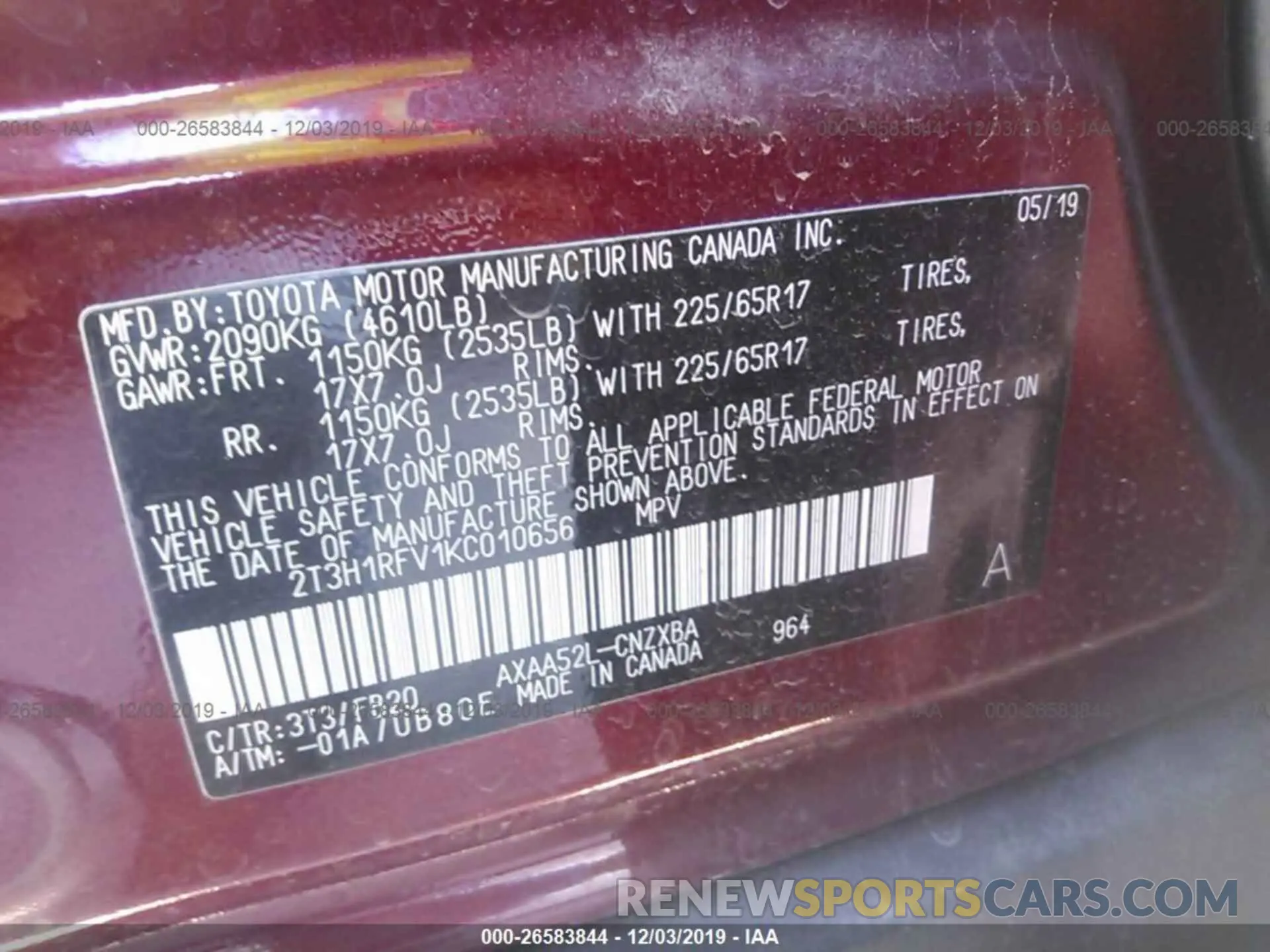 9 Photograph of a damaged car 2T3H1RFV1KC010656 TOYOTA RAV4 2019