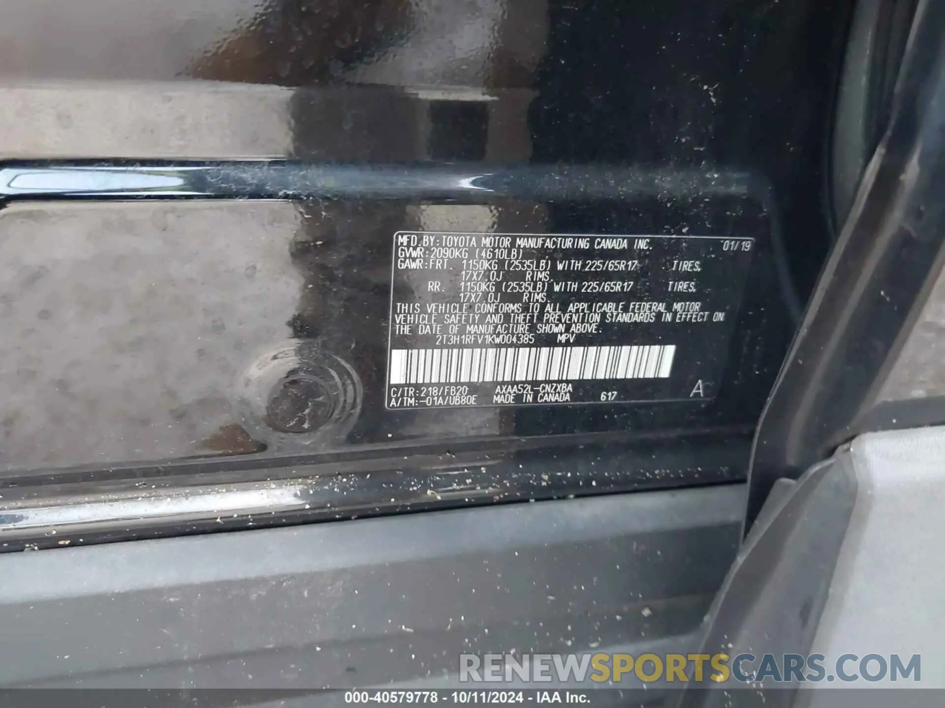 9 Photograph of a damaged car 2T3H1RFV1KW004385 TOYOTA RAV4 2019