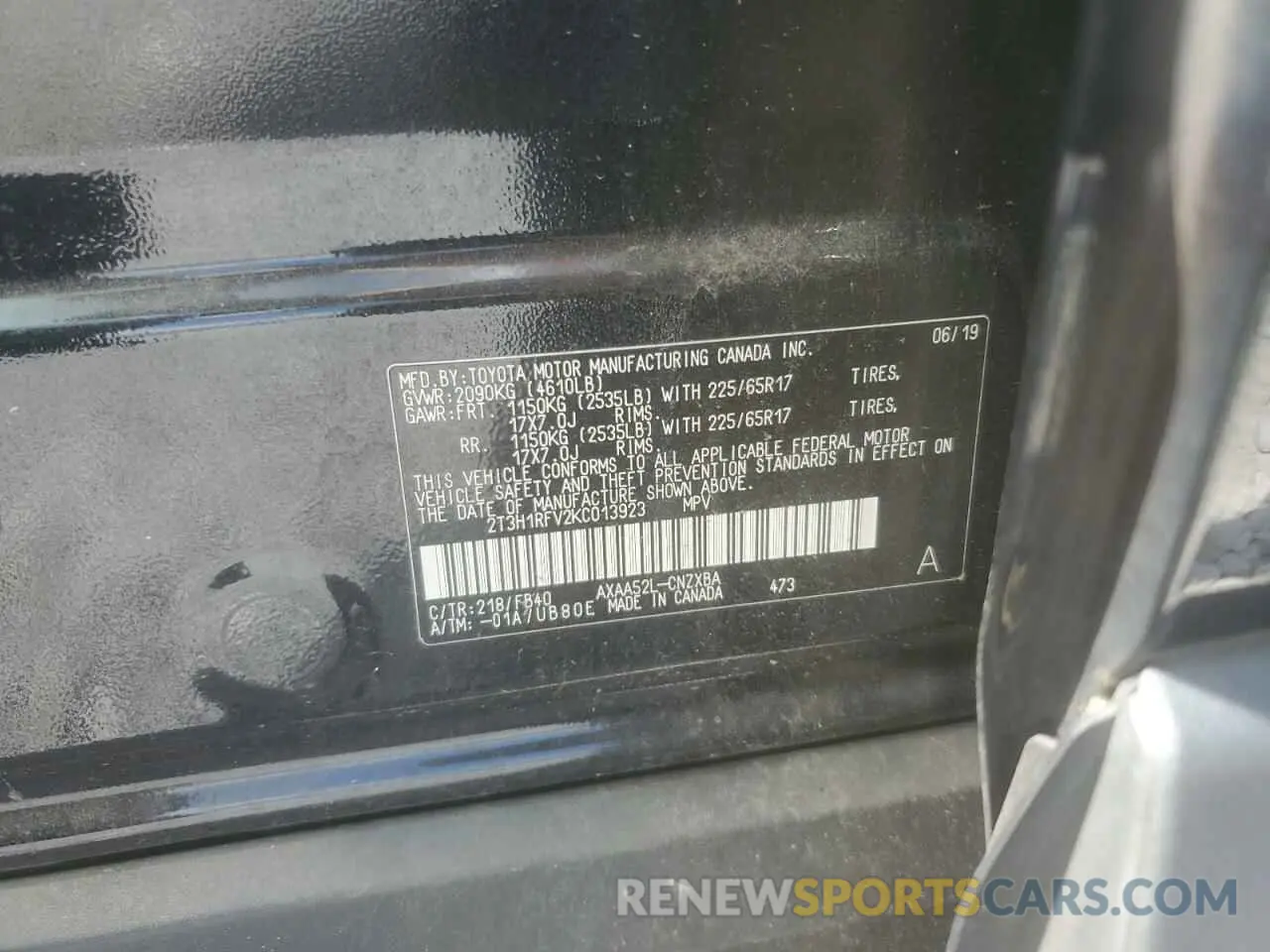 13 Photograph of a damaged car 2T3H1RFV2KC013923 TOYOTA RAV4 2019