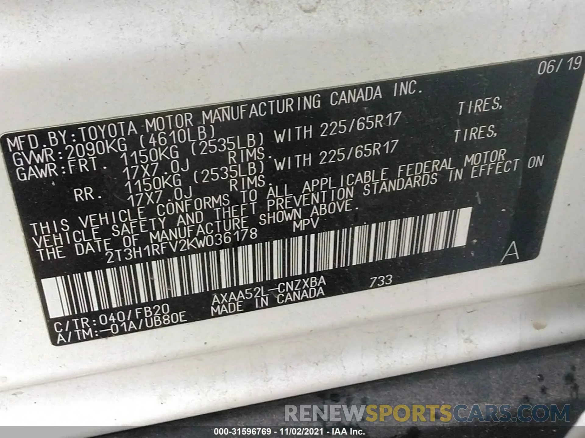 9 Photograph of a damaged car 2T3H1RFV2KW036178 TOYOTA RAV4 2019