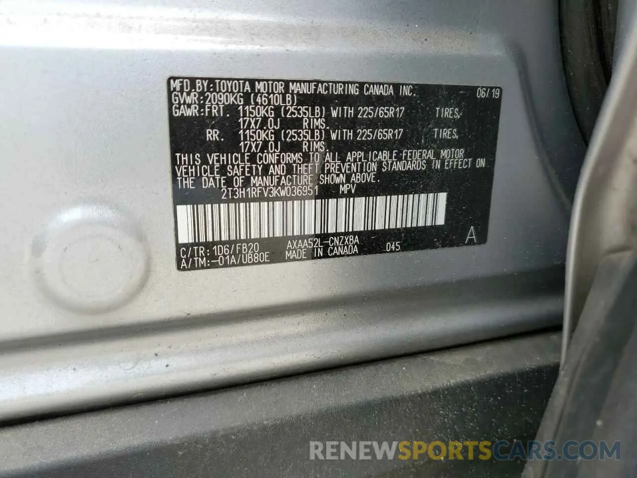14 Фотография поврежденного автомобиля 2T3H1RFV3KW036951 TOYOTA RAV4 2019