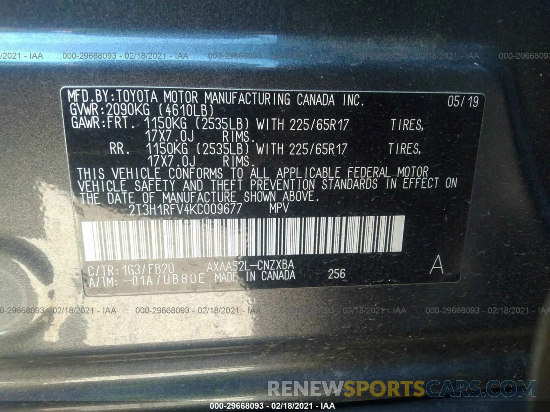 9 Photograph of a damaged car 2T3H1RFV4KC009677 TOYOTA RAV4 2019