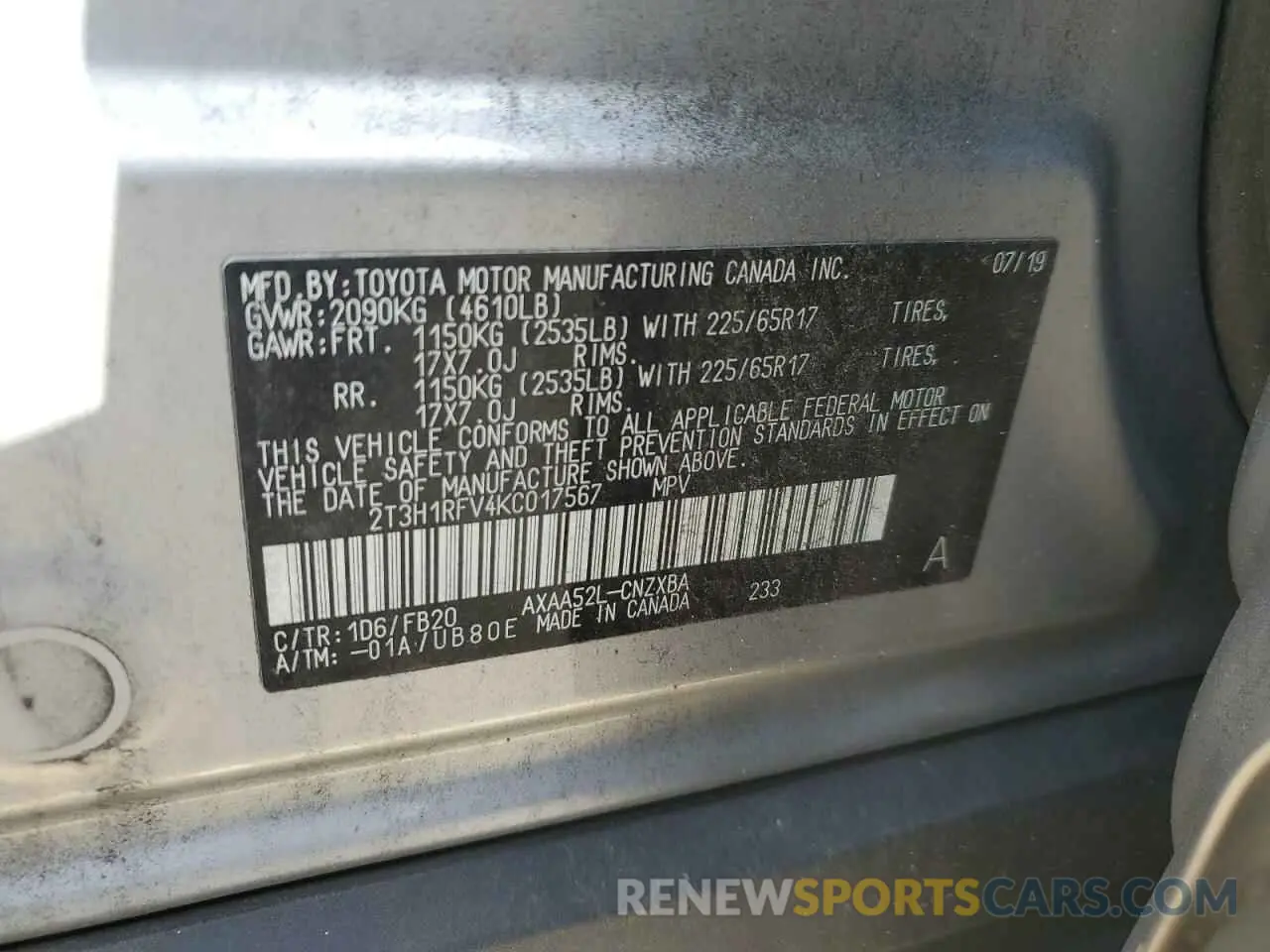 12 Фотография поврежденного автомобиля 2T3H1RFV4KC017567 TOYOTA RAV4 2019