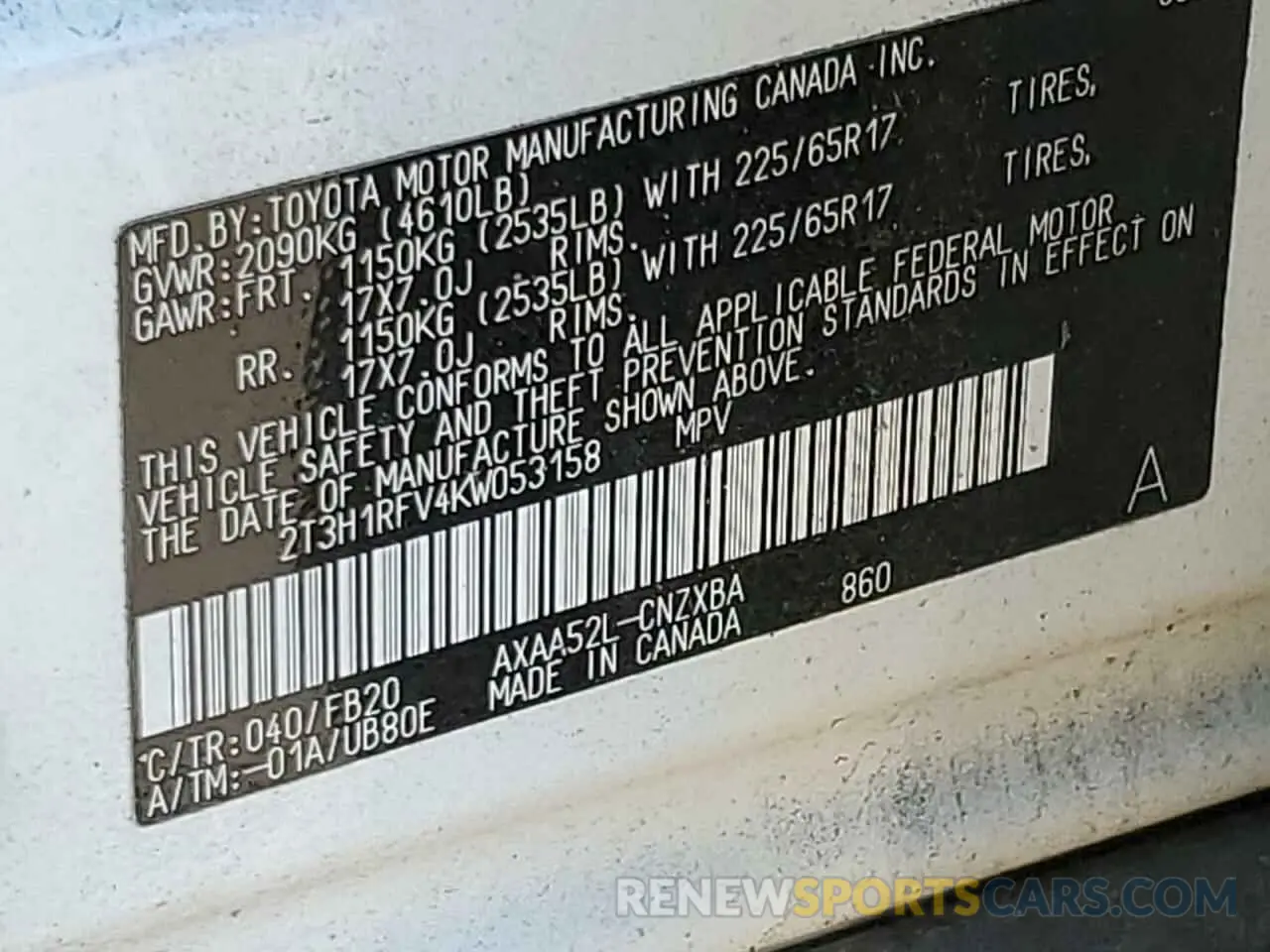 10 Фотография поврежденного автомобиля 2T3H1RFV4KW053158 TOYOTA RAV4 2019