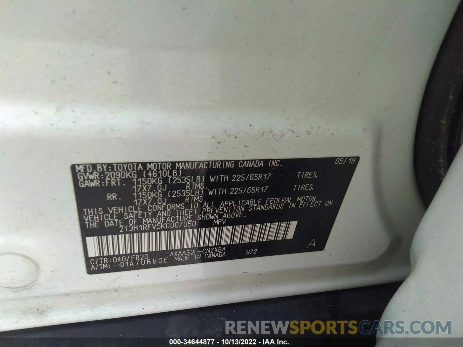 9 Фотография поврежденного автомобиля 2T3H1RFV5KC007050 TOYOTA RAV4 2019