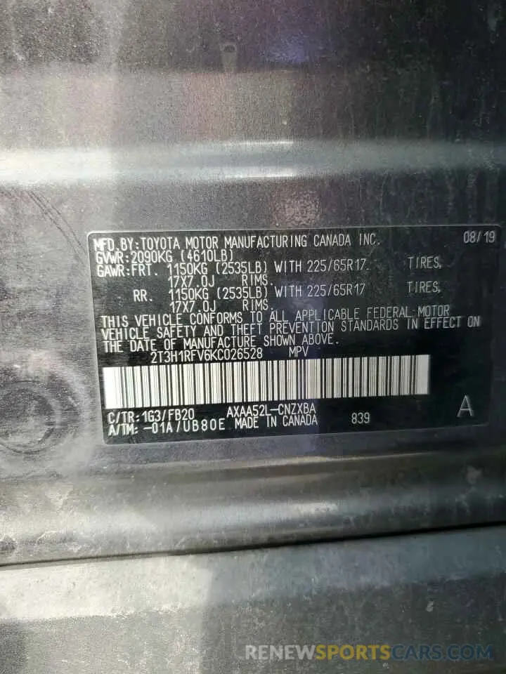 12 Photograph of a damaged car 2T3H1RFV6KC026528 TOYOTA RAV4 2019