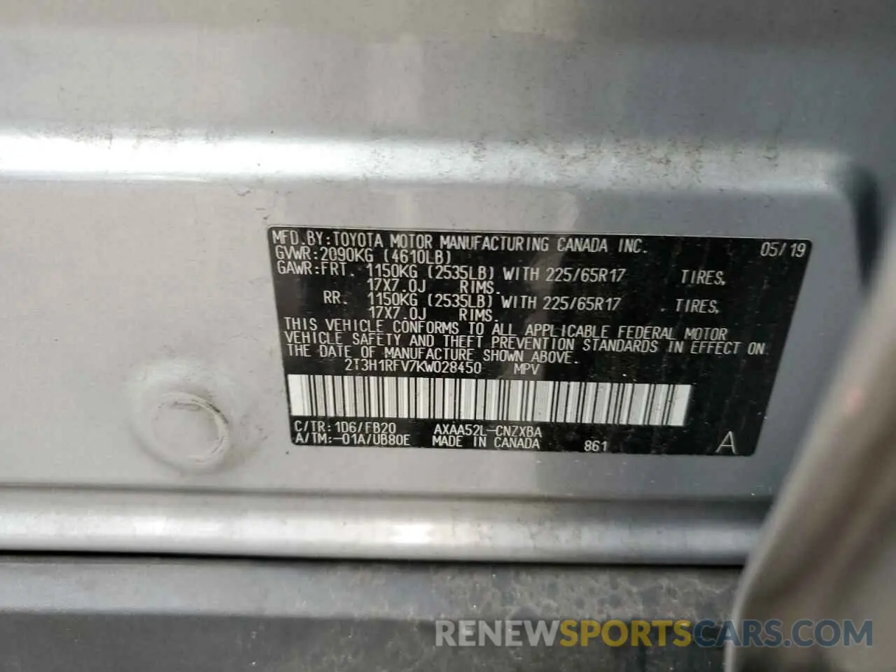 12 Photograph of a damaged car 2T3H1RFV7KW028450 TOYOTA RAV4 2019