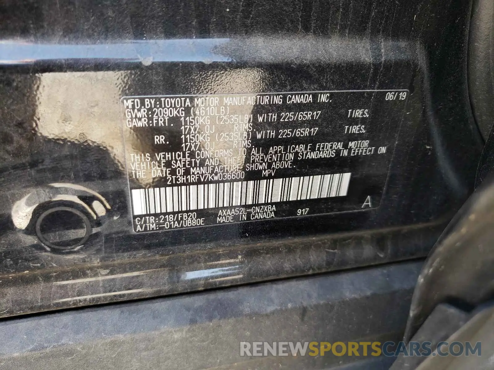 10 Photograph of a damaged car 2T3H1RFV7KW036600 TOYOTA RAV4 2019