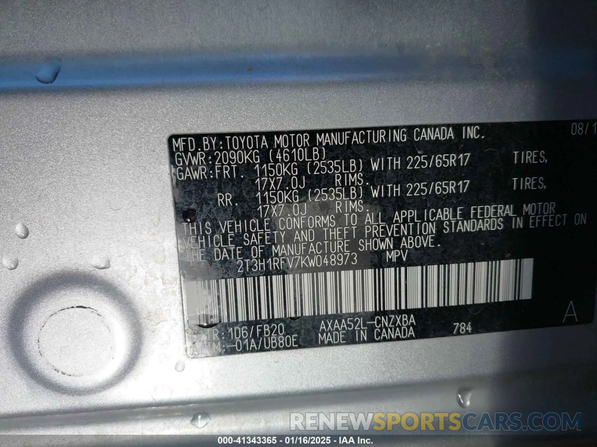 9 Фотография поврежденного автомобиля 2T3H1RFV7KW048973 TOYOTA RAV4 2019