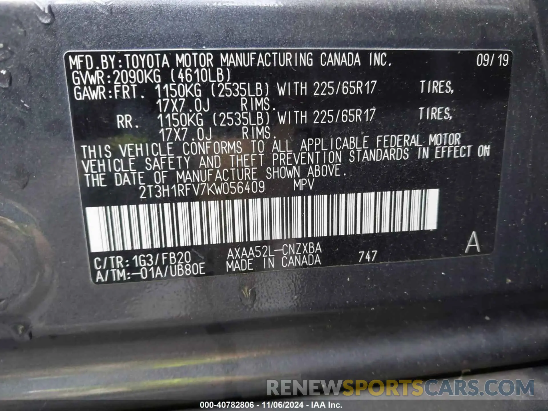 9 Фотография поврежденного автомобиля 2T3H1RFV7KW056409 TOYOTA RAV4 2019