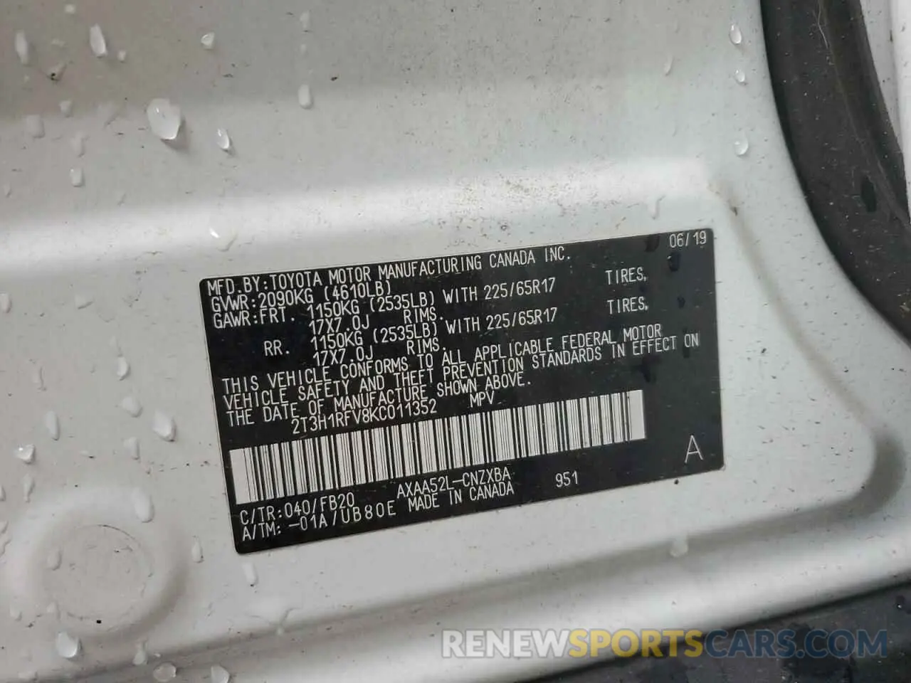 14 Фотография поврежденного автомобиля 2T3H1RFV8KC011352 TOYOTA RAV4 2019